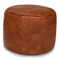 Unstuffed Faux Leather Pouf Cover, Handmade Footstool Ottoman Storage Amaretto