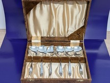 Vintage Set of 6 Silver Plated EPNS Deco Style Desert Spoons - In Original Box