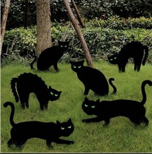 3 Pack Halloween Black Cat Yard Signs with Stakes Scary Silhouette Halloween Dec