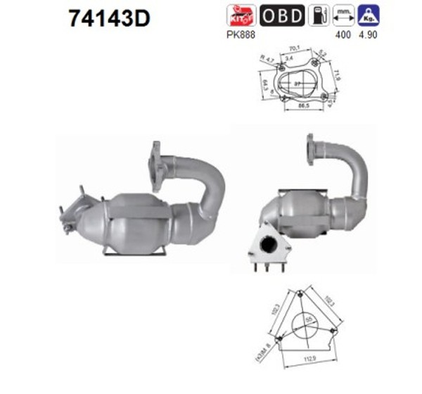 AS Katalysator 74143D FüR Opel Vivaro Bus X83 Cdti A07 Renault Trafic 2 JL FL EL-image