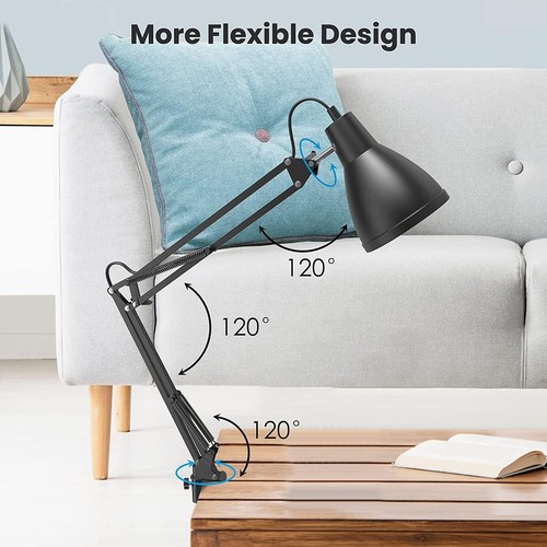 Industrial Schwarz Swing Arm Schreibtischlampe mit Metallklemme Leselicht - Bild 5 von 7