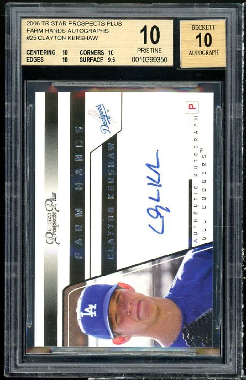 Clayton Kershaw Los Angeles Dodgers Rookie 2006 Tristar Plus FH Auto #25 (pop 3) (PRISTINE) BGS 10 
