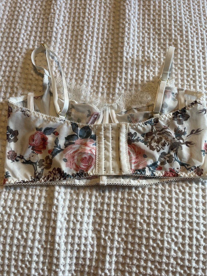 Womens Corset Bra Flower See Through Underwire Boned Sheer Corset Bra