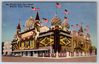 c1940s Corn Palace Mitchell South Dakota Postcard Vintage Linen