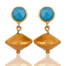 22K Gold Plated 925 Sterling Silver Natural Turquoise Gemstone Dangle Earrings
