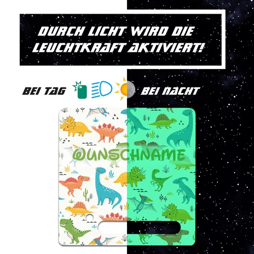 Bunte Dinos Folie Nachtleuchtend mit Wunschname für Toniebox Aufkleber Y031-29