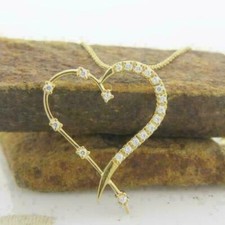 1.50Ct Round Cut VVS1/D Diamond Heart Pendant 14K Yellow Gold Finish Free Chain
