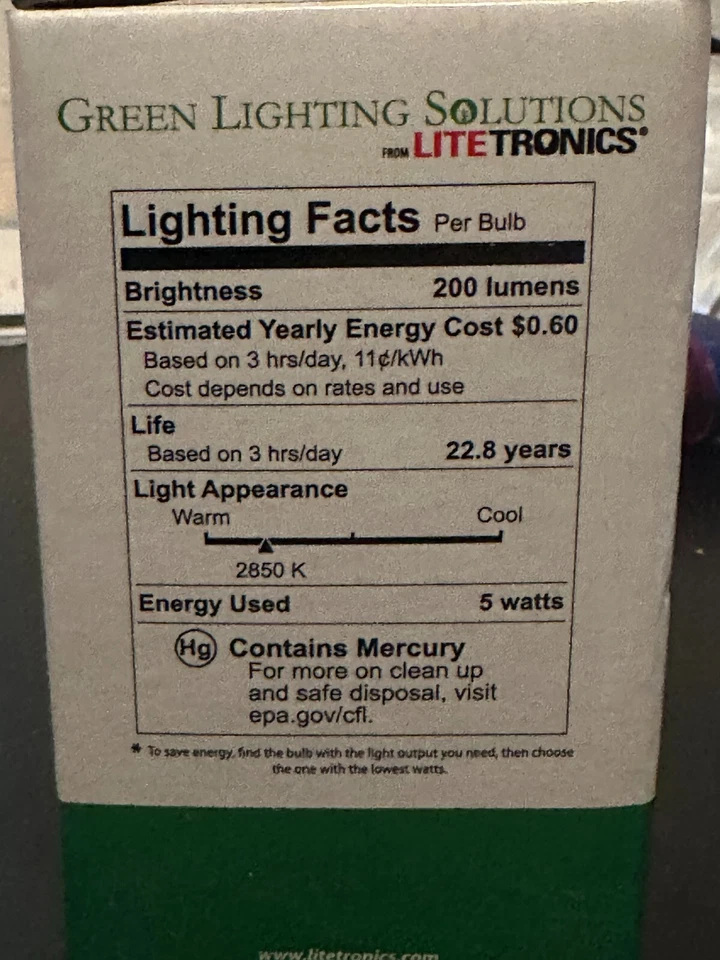 LITETRONICS 5W CLEAR G16.5 SPIRAL GLOBE  CANDLABRA BASE  (BOX OF 4) - Image 4 of 4