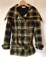 Women’s Wool Coat Jacket Yellow Black Checked Cher Clueless - Size S