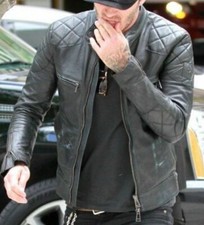 Giacca uomo nera biker trapuntata moto vera pelle di agnello morbida S1