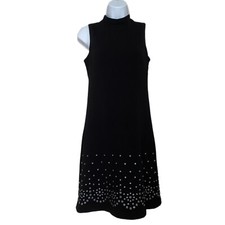 Guess Los Angeles Black High Neck Sleeveless Studded Bottom Lined Knee Length Dr
