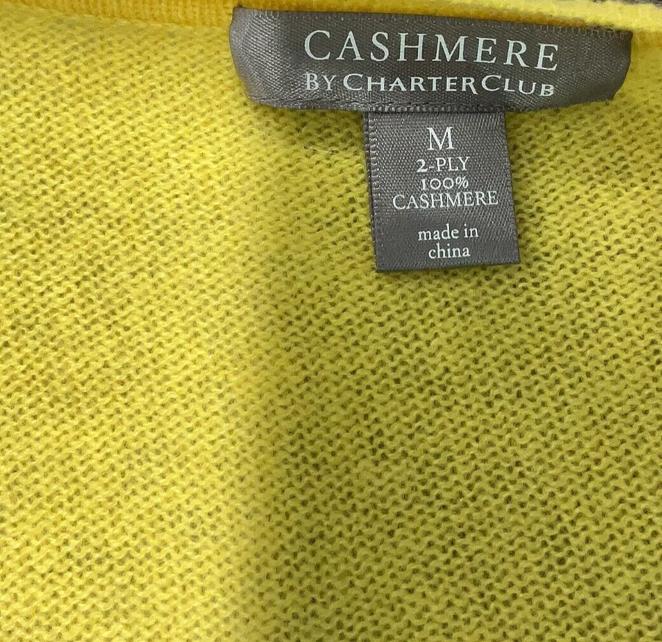 Suéter 100 % cachemir de 2 capas amarillo primavera talla mediana cuello en V Foto 3 de 3