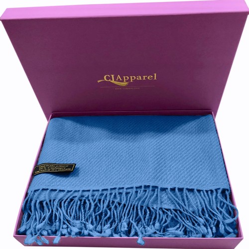 Blue 100% Cashmere Shawl Pashmina Scarf Stole Hand Made in Nepal CJ Apparel NEW - Picture 5 of 12