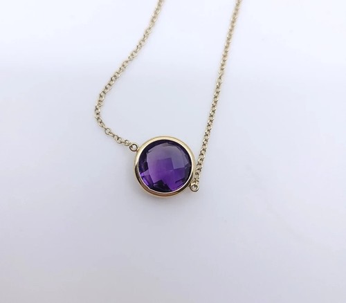 14k Solid Gold Bracelet with 10mm Round Double-Sided Checkerboard Amethyst - Picture 9 of 10
