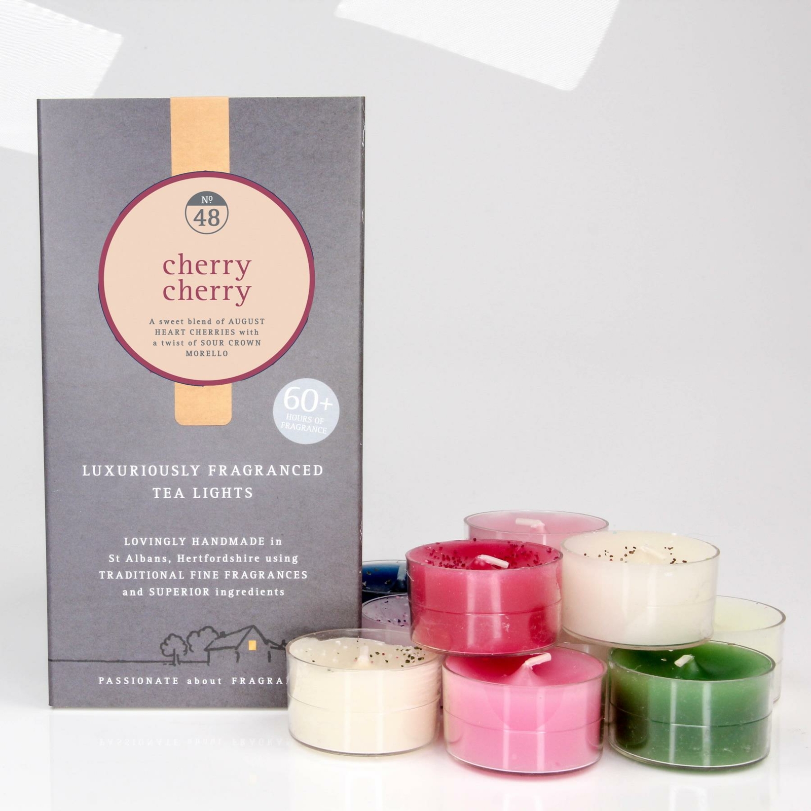 Potters Crouch Scented Cherry Cherry Tealights 8 hour Vegan Candles 8pk