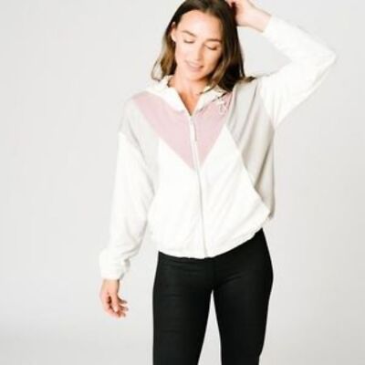 Zyia Active Cream Color Block Soft Zipper Hoodie Jacket Slouchy Size XL