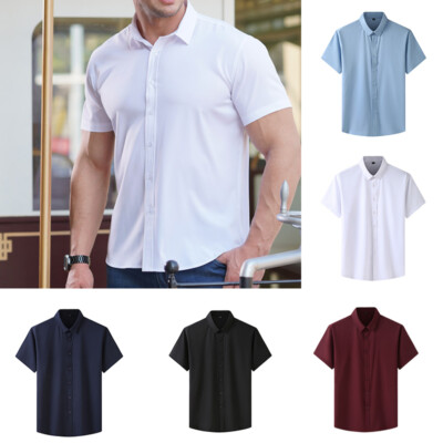 Herren Sommer Loose T-Shirt Kurzarm Business Casual Button Down T-Shirt