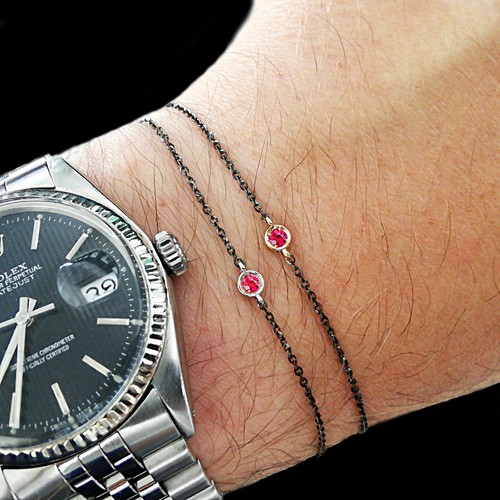Bracciale Uomo Oro Nero 18kt 750 con RUBINO ROSSO Naturale realizzato su misura - Foto 3 di 7