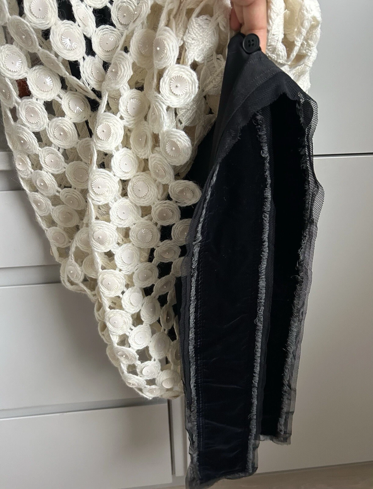 Abito Tory Burch passerella lana guipure impreziosito US6 UK10 panna prezzo consigliato £ 1 8k