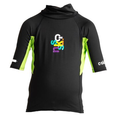 C-Skins Rash X Junior UV50 Kurzarm Rash Vest - Schwarz/Lime/Multi - L