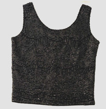 VTG 1960s Sequin Tank Top Beaded Fringe Sleeveless Blouse Size Med Hong Kong JCS