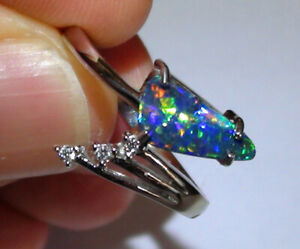 Sparkling Blue Fire Opal White Sapphire Ring 925 Silver Women Engagement Jewelry