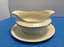 Gravy Boat With Attached Underplate Flowers And Good Trim