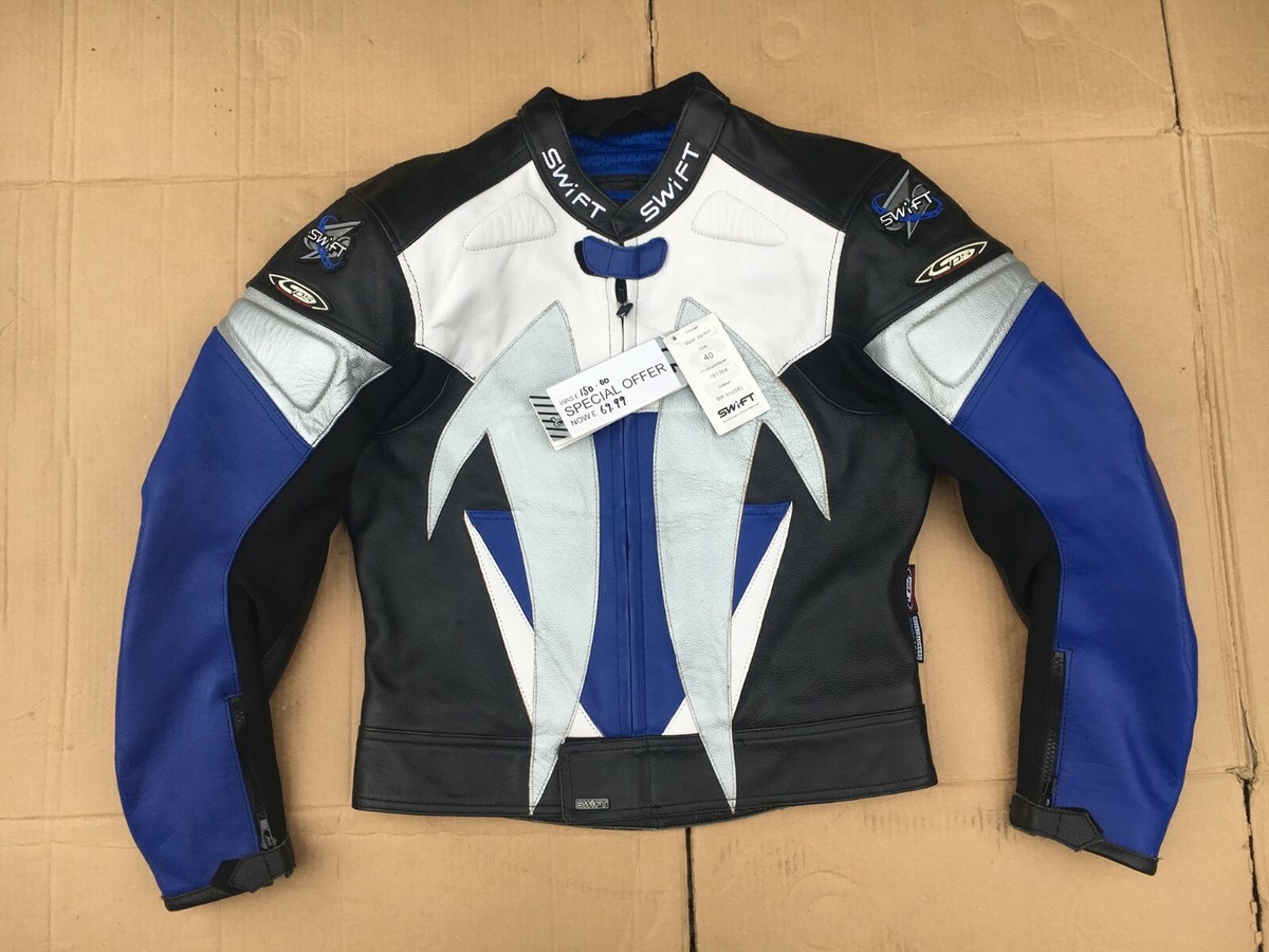 SWIFT Mens Race Leather Motorcycle Motorbike Jacket Size UK 36