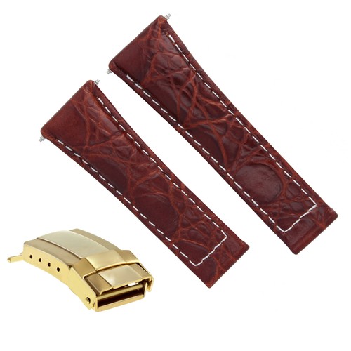 CROC LEATHER WATCH STRAP FOR ROLEX DAYTONA REGULAR BLACK TAN GREEN YELLOW GOLD - Picture 12 of 20