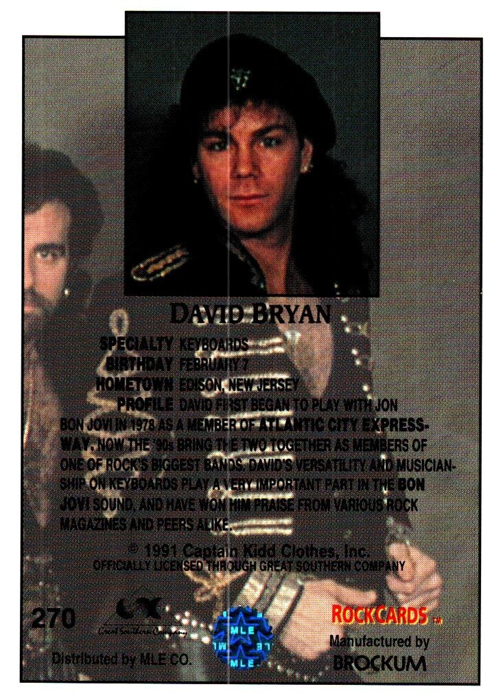 David Bryan Of Bon Jovi, 1991 Rock Card | eBay