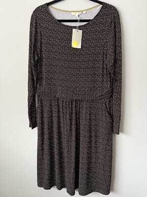 abigail jersey dress boden Boden Abigail Dress Size 6R Black with Polka Dots Stretch Knit Long Sleeve