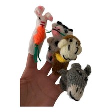 Lot of 7 Finger Puppets Detalied Animals Knitted Knit Story Telling Handmade