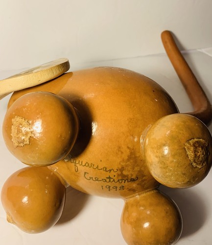 Long Tail Cat Folk Art Gourd Figurine Handmade By Aquarian Designs - Picture 8 of 12