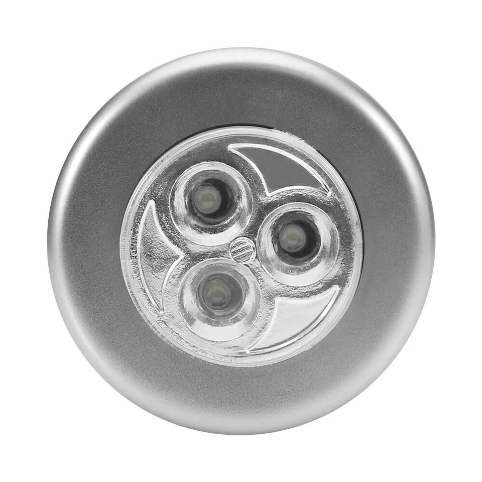 Battery Mini 3 LED Push On Off Light Utility Cabinet Closet Lighting Silver - Image 2 of 4