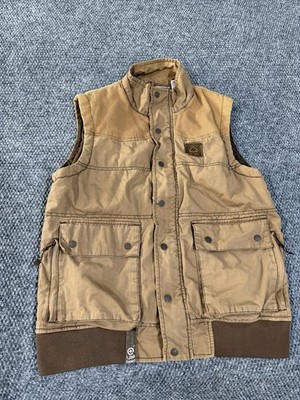 LRG Vest Mens Small Brown Canvas Workwear Quilted Insulated Zip Outdoor Pockets