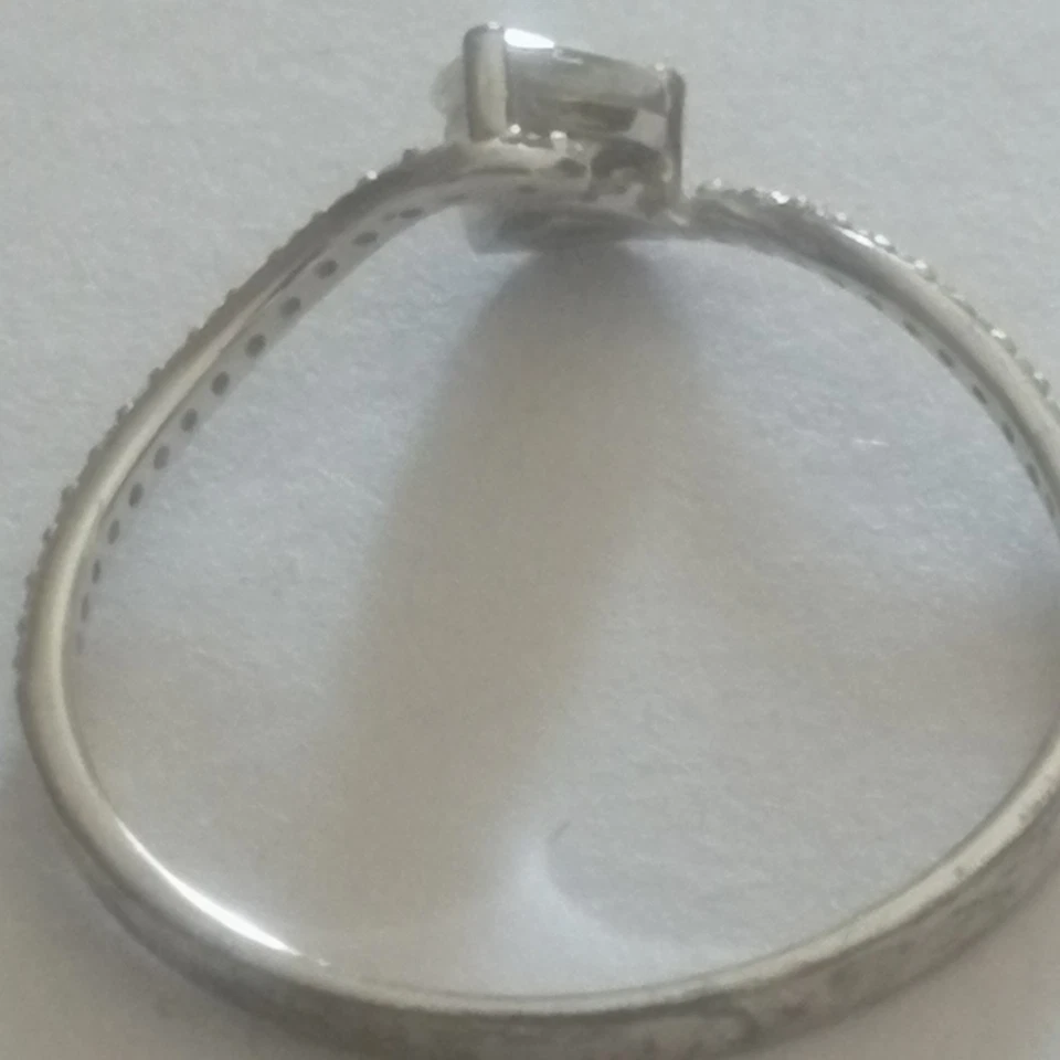 Anello in oro bianco 375 da donna con zircone centrale a forma di cuore anni 90 - Immagine 3 di 4