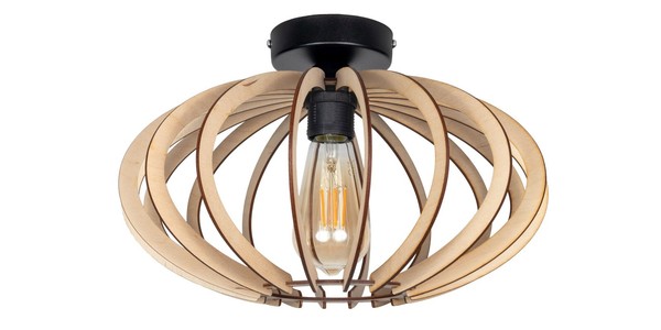 Deckenleuchte Holz Metall Schwarz Natur E27 Ø35 Cm Deckenlampe Skandinavisch-image