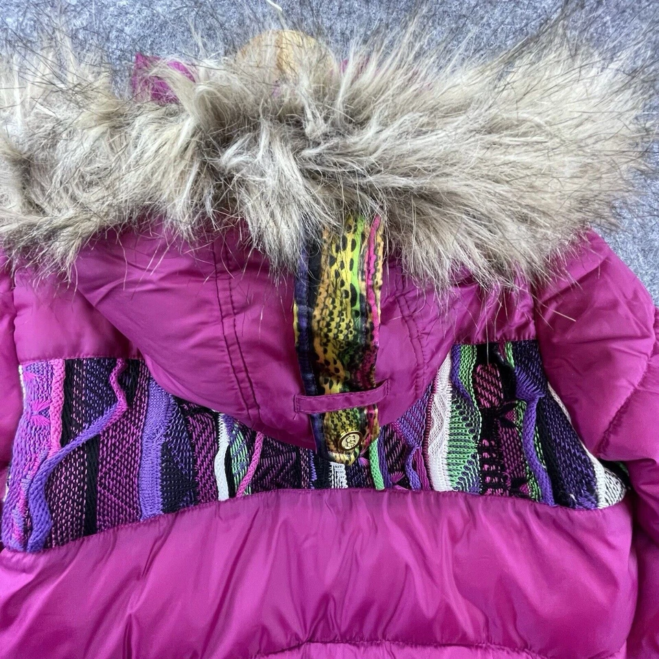 Coogi Puffer Chaqueta Grande Rosa Suéter Tejido Piel Extraíble Capucha Foto 3 de 4