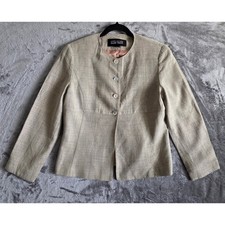 Linda Allard Ellen Tracy Collarless Blazer Jacket Beige
