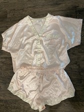 Vintage DREAMTIME Womens Glossy Satin Pajama Set Pink Large