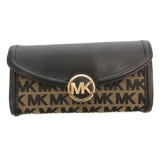 Michael Kors Canvas Leather Navy Long Wallet Unisex Excellent 7W5in