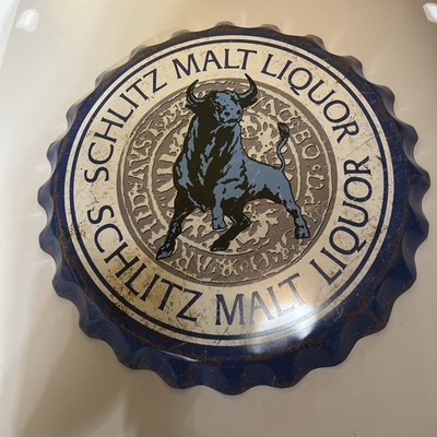 Sleek 3D Dimensional Look Schlitz Malt Liquor Bottle Cap Metal Sign Decor 16.5 