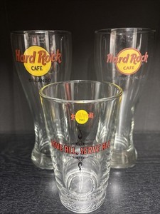 Vintage Hard Rock Cafe Beer Glasses Lot Of 3