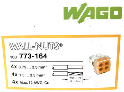 Wago 773-164  /  773-104 4-Port Push-Wire Connectors Wall Nuts 100 PACK