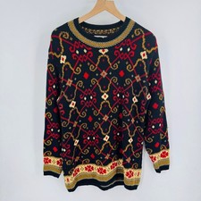 Vintage Lands' End Fair Isle Sweater Made in Hong Kong Size M 90s Christmas