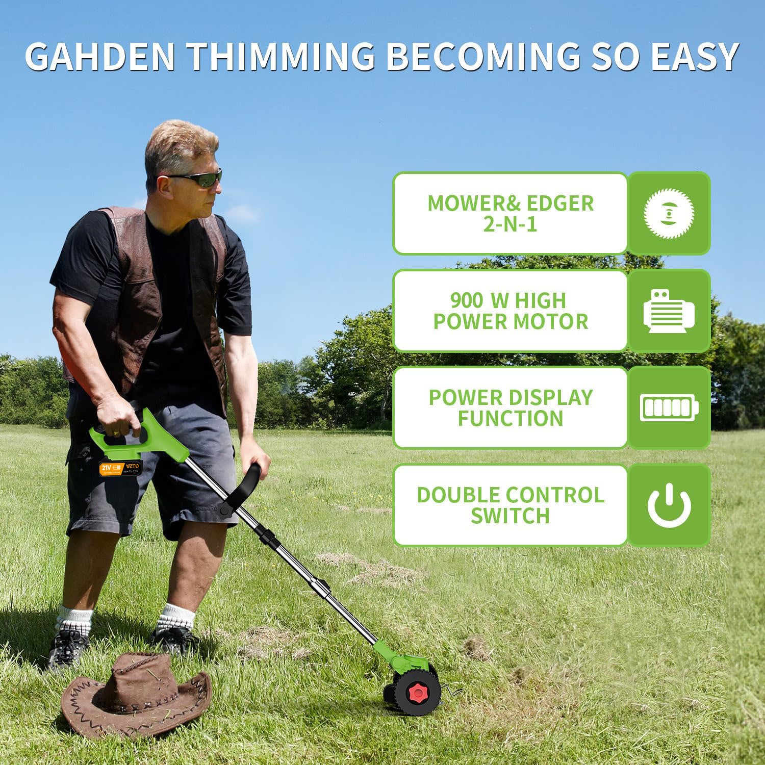 Electric Cordless Grass String Trimmer Lawn Edger Weed Wacker Cutter + 2 Battery