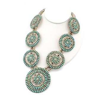 Southwest Signed RNH Sterling Turquoise Petit Point Bench Bead Necklace #S4587 3