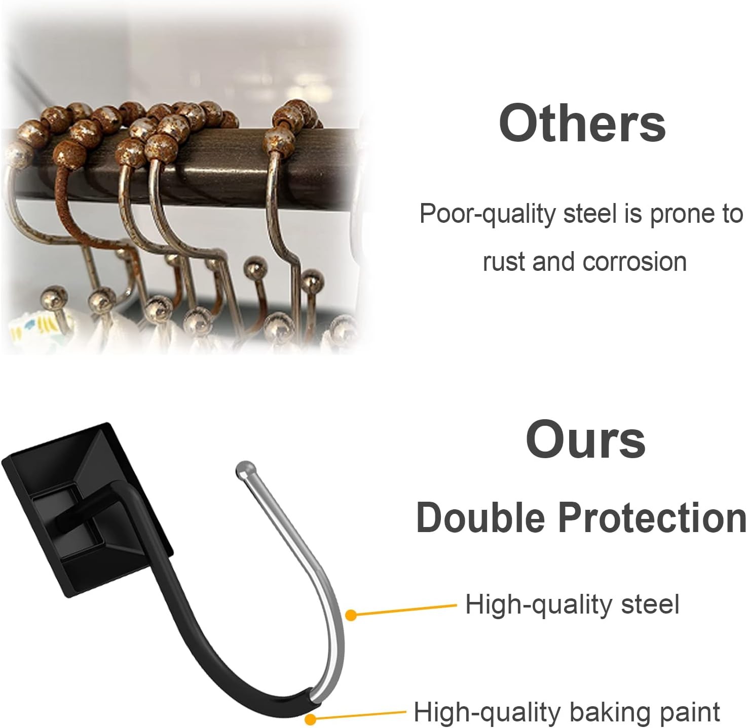 GILLAS Shower Curtain Decorative Hooks, Set of 12 Style A, Black 