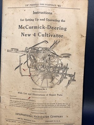 Vintage McCormick Deering IH Manuals New 4 Cultivator 50-T, 50 AW Pickup Baler