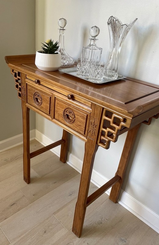 Vintage Chinese Asian Hardwood Console Altar Entry Table 2 Drawer Handcraft